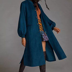 COZY WOOL BLEND PUFF-SLEEVED COAT